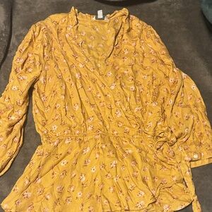 Lucky Brand Mustard Floral Blouse side wrap